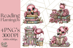 Flamingo Librarian Reading Clipart PNG Product Image 1