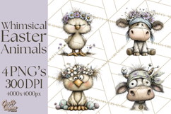 Pastel Easter Animals Watercolor Clipart, Easter PNG Product Image 1