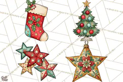 Vintage Christmas Clipart Accessories, Holiday Doodle PNG Product Image 1