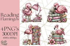 Flamingo Librarian Reading Clipart PNG Product Image 1