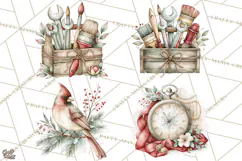 Watercolor Christmas Clipart PNG, Holiday Graphics PNG Product Image 1