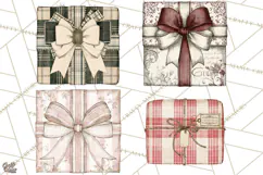 Vintage Christmas Presents Clipart, Christmas Gift Box PNG Product Image 1