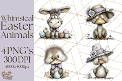 Pastel Easter Animals Watercolor Clipart, Easter PNG Product Image 1