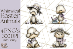 Pastel Easter Animals Watercolor Clipart, Easter PNG Product Image 1