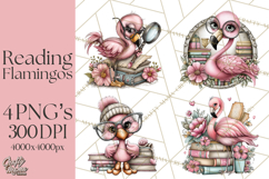 Flamingo Librarian Reading Clipart PNG Product Image 1