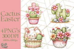 Easter Cactus Clipart, Easter Bunny, Faith, Easter PNG Product Image 1
