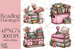 Flamingo Librarian Reading Clipart PNG Product Image 1