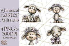 Pastel Easter Animals Watercolor Clipart, Easter PNG Product Image 1