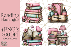Flamingo Librarian Reading Clipart PNG Product Image 1