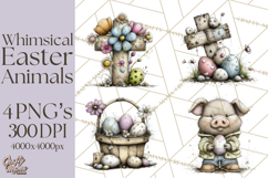 Pastel Easter Animals Watercolor Clipart, Easter PNG Product Image 1