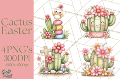 Easter Cactus Clipart, Easter Bunny, Faith, Easter PNG Product Image 1