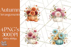 Watercolor Pumpkin Flower Bouquets Clipart PNG Product Image 1