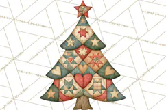 Quilted Christmas Trees PNG, Vintage Christmas Trees Product Image 5