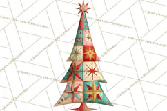 Whimsical Quilted Christmas Trees PNG, Bright Christmas Product Image 2