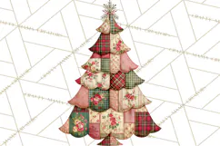 Quilted Christmas Trees PNG, Vintage Christmas Trees Product Image 2