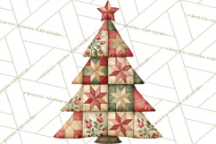 Quilted Christmas Trees PNG, Vintage Christmas Trees Product Image 4