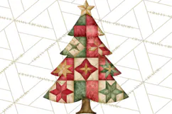 Quilted Christmas Trees PNG, Vintage Christmas Trees Product Image 5