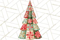 Quilted Christmas Trees PNG, Vintage Christmas Trees Product Image 3
