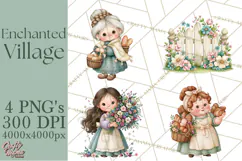 Enchanted Village Clipart PNG, Cozy Cottage Town Product Image 1