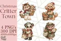 Christmas Critter Town Clipart PNG, Winter Holiday Town Product Image 1