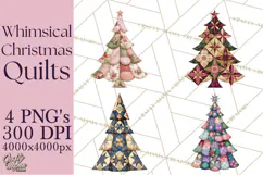 Whimsical Quilted Christmas Trees PNG, Bright Christmas Product Image 1