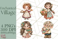 Enchanted Village Clipart PNG, Cozy Cottage Town Product Image 1