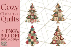 Quilted Christmas Trees PNG, Vintage Christmas Trees Product Image 1
