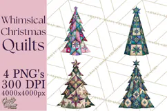 Whimsical Quilted Christmas Trees PNG, Bright Christmas Product Image 1