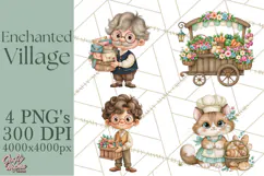 Enchanted Village Clipart PNG, Cozy Cottage Town Product Image 1