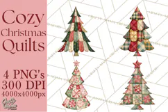 Quilted Christmas Trees PNG, Vintage Christmas Trees Product Image 1