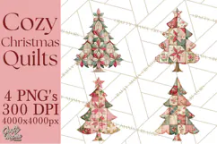 Quilted Christmas Trees PNG, Vintage Christmas Trees Product Image 1