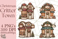Christmas Critter Town Clipart PNG, Winter Holiday Town Product Image 1
