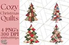 Quilted Christmas Trees PNG, Vintage Christmas Trees Product Image 1