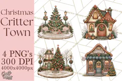 Christmas Critter Town Clipart PNG, Winter Holiday Town Product Image 1