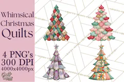 Whimsical Quilted Christmas Trees PNG, Bright Christmas Product Image 1
