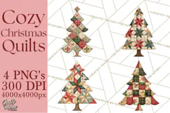 Quilted Christmas Trees PNG, Vintage Christmas Trees Product Image 1
