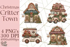 Christmas Critter Town Clipart PNG, Winter Holiday Town Product Image 1