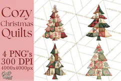 Quilted Christmas Trees PNG, Vintage Christmas Trees Product Image 1