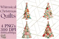 Whimsical Quilted Christmas Trees PNG, Bright Christmas Product Image 1