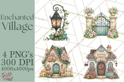 Enchanted Village Clipart PNG, Cozy Cottage Town Product Image 1