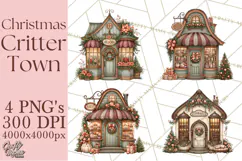 Christmas Critter Town Clipart PNG, Winter Holiday Town Product Image 1
