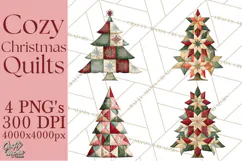 Quilted Christmas Trees PNG, Vintage Christmas Trees Product Image 1