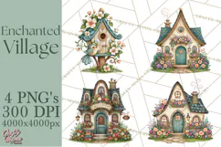 Enchanted Village Clipart PNG, Cozy Cottage Town Product Image 1