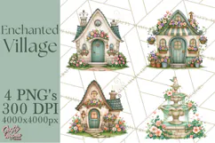 Enchanted Village Clipart PNG, Cozy Cottage Town Product Image 1