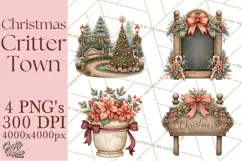Christmas Critter Town Clipart PNG, Winter Holiday Town Product Image 1