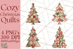 Quilted Christmas Trees PNG, Vintage Christmas Trees Product Image 1