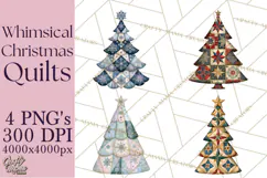 Whimsical Quilted Christmas Trees PNG, Bright Christmas Product Image 1