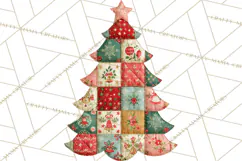 Quilted Christmas Trees PNG, Vintage Christmas Trees Product Image 5