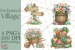 Enchanted Village Clipart PNG, Cozy Cottage Town Product Image 1