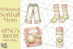 Whimsical Softball Mom Clipart PNG Game Day Mom Graphics Product Image 1